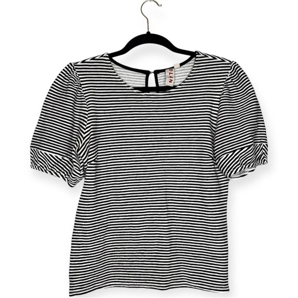 Dolan Santos striped short puff-sleeve top in black and white women’s size small